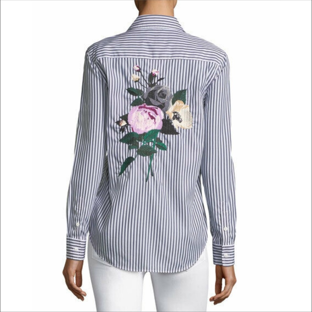 Equipment Brett Striped Cotton Floral Blouse